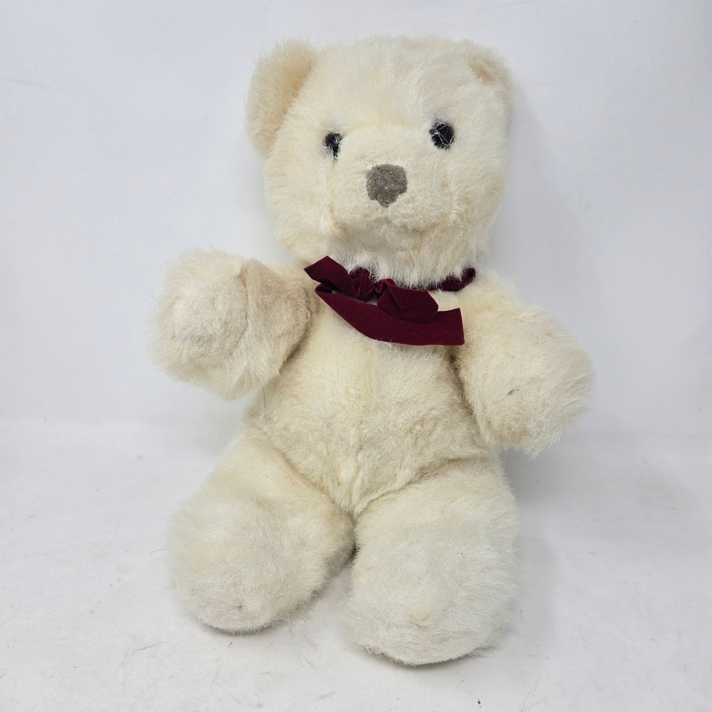 Vintage 1983 Gund‎ Collector's Classic Teddy Bear Cream Plush Burgundy Bow 10"